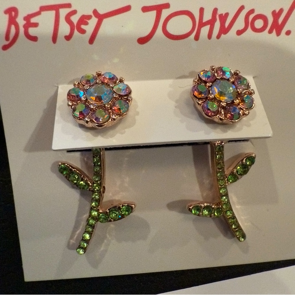NEW Betsey Johnson Flower Front Back Earrings - Picture 2 of 5